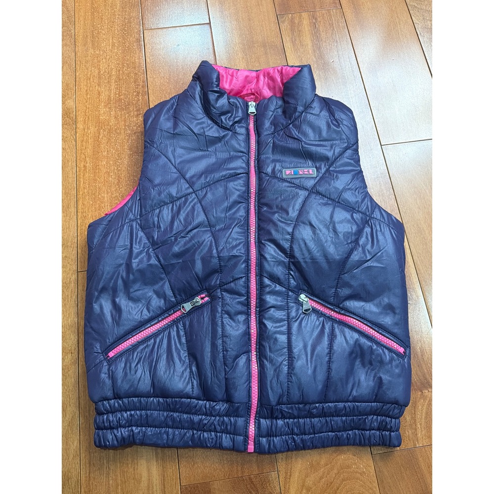 Diesel Kids Puffer Vest Navy Pink Full Zip Quilted Padded Size XXL‎